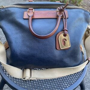 Dooney & Bourke Navy and Tan Leather Satchel